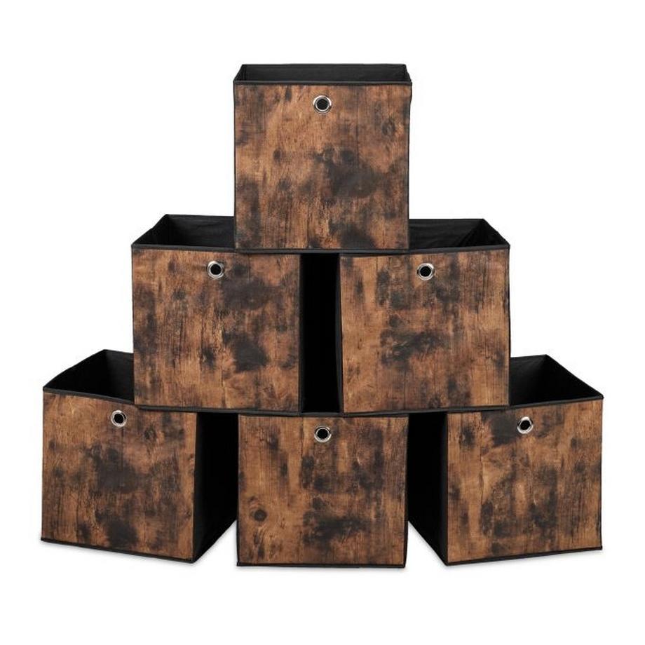 Northix Aufbewahrungsbox aus Stoff in Holzoptik, 6er-Pack  