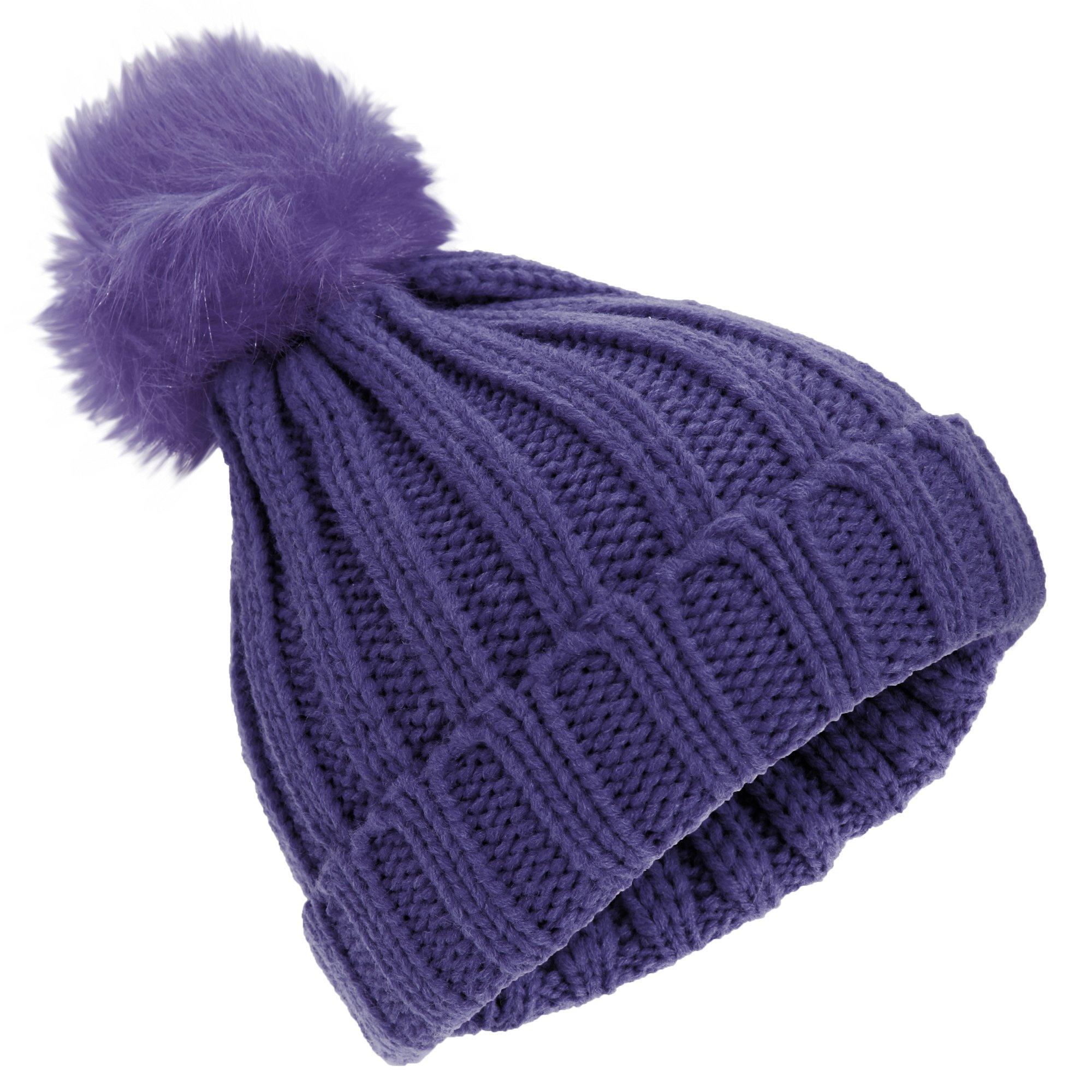 Image of Rockjock Zopfmuster-pelz-pom Pom Winter-strickmütze Mädchen Marine ONE SIZE