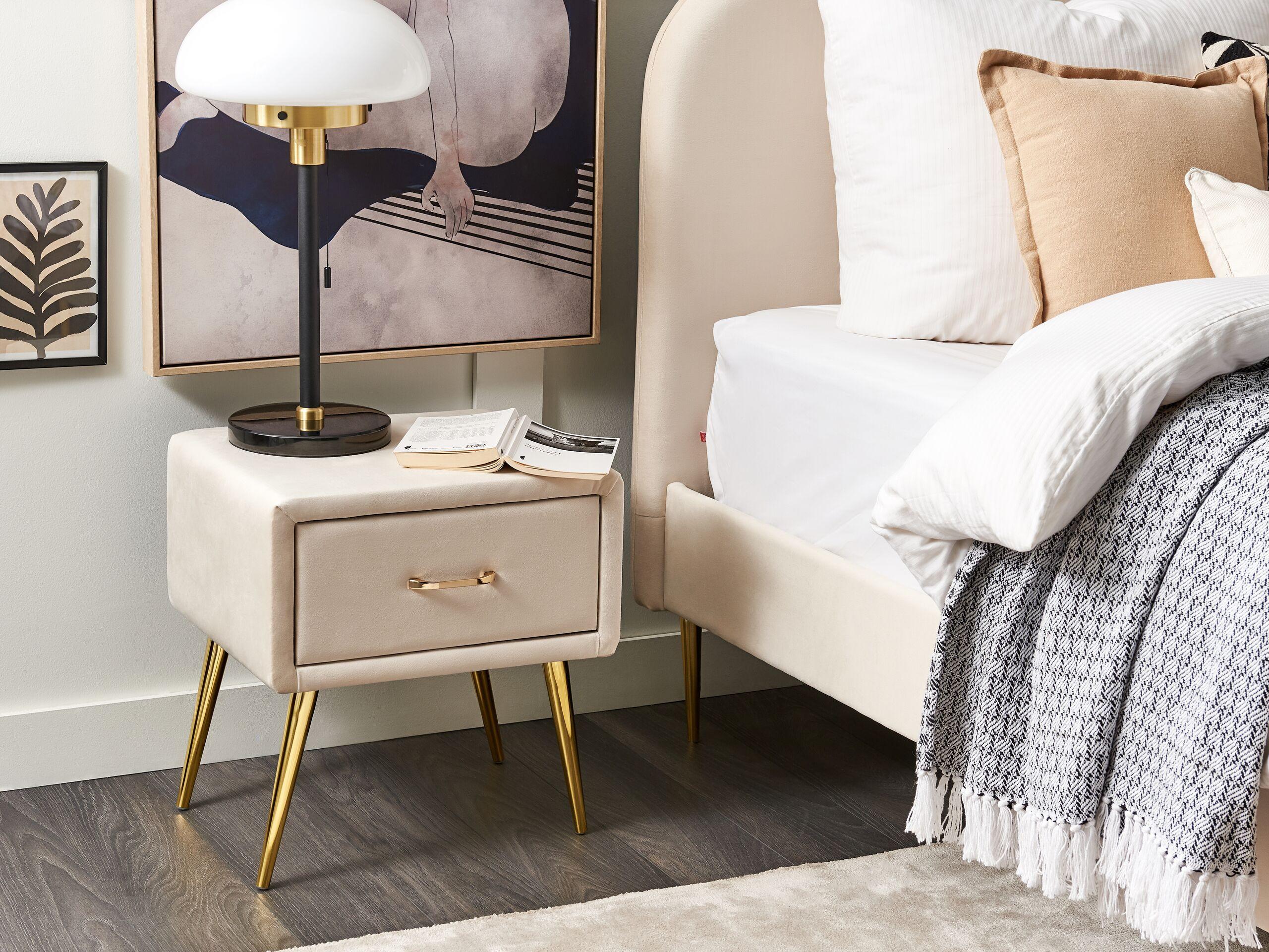 Beliani Comodino 1 cassetto en Velluto Glamour FLAYAT  