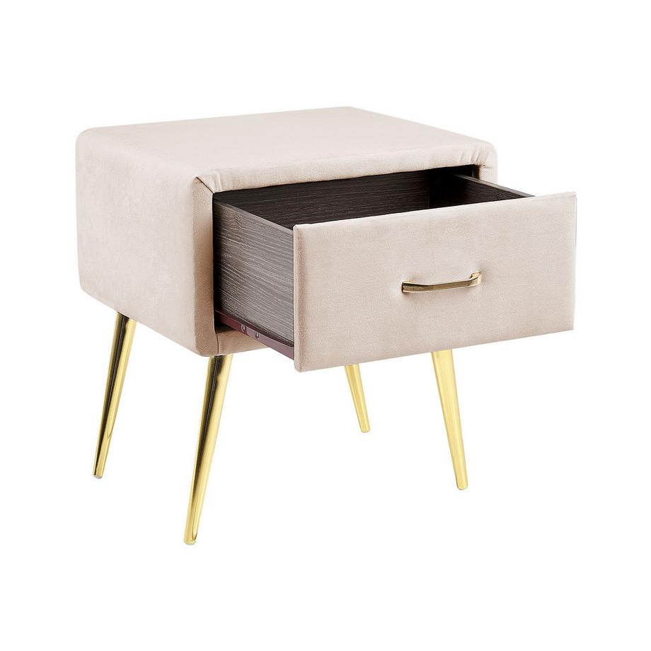 Beliani Nachttisch mit 1 Schublade aus Samtstoff Glamourös FLAYAT  