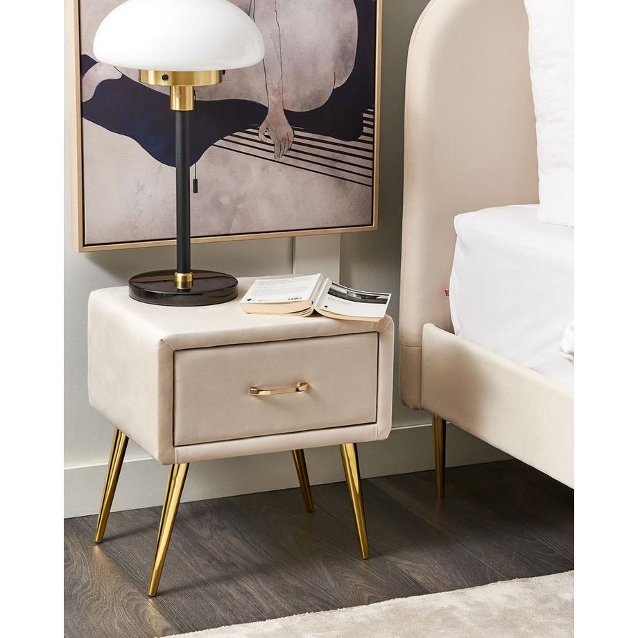 Beliani Nachttisch mit 1 Schublade aus Samtstoff Glamourös FLAYAT  
