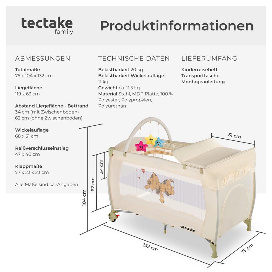 Tectake  lettino da viaggio con fasciatoio 