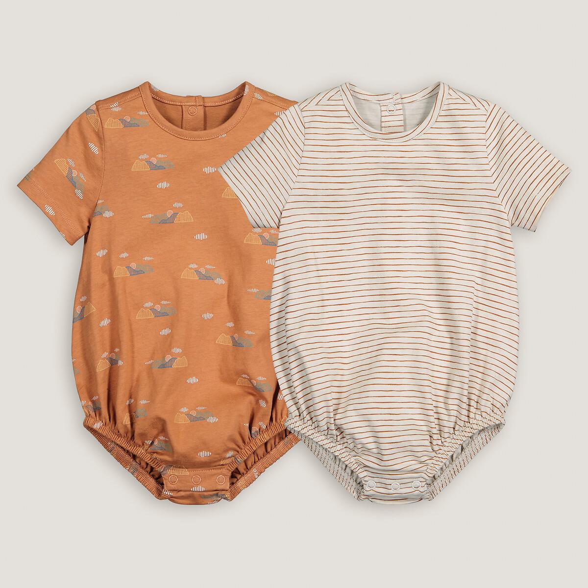 Image of 2er-pack Bedruckte Overalls Mit Kurzen Ärmeln Unisex Braun 0-3M