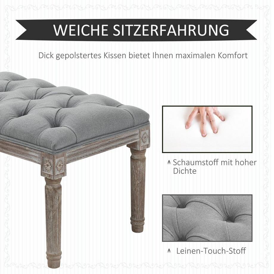 Northio  Polsterbank Grau Elegante Sitzbank Im Vintage-Stil Mit Knopfverzierung, Gummiholz & Leinen, 142X47X51Cm 