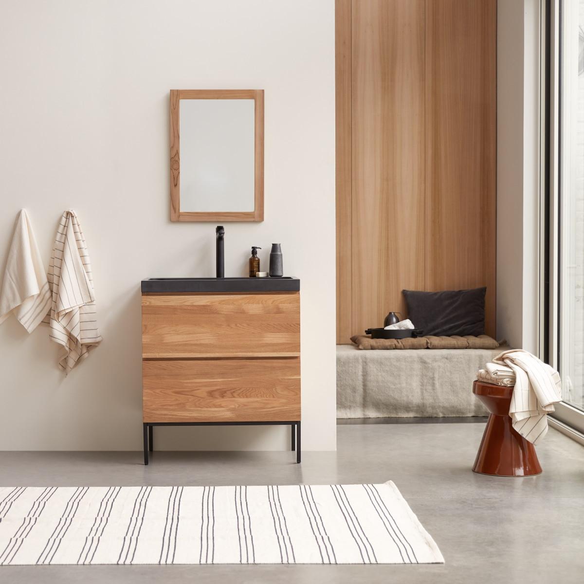 Tikamoon Mobile per il bagno in legno di quercia massello e pietra lavica 80 cm Nova  