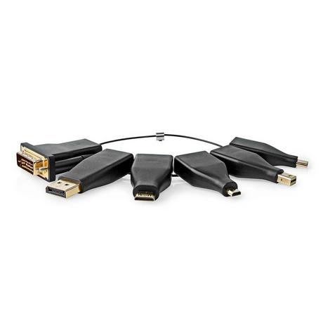 Nedis  HDMI™ Adaptateur | DisplayPort mâle / DVI-D 24+1 broches mâle / HDMI™ Micro connecteur / HDMI™ Mini connecteur / Mini DisplayPort mâle / USB-C™ mâle | HDMI™ femelle | Plaqué or | Droit | PVC | Noir | 1 pc. | Boîte 