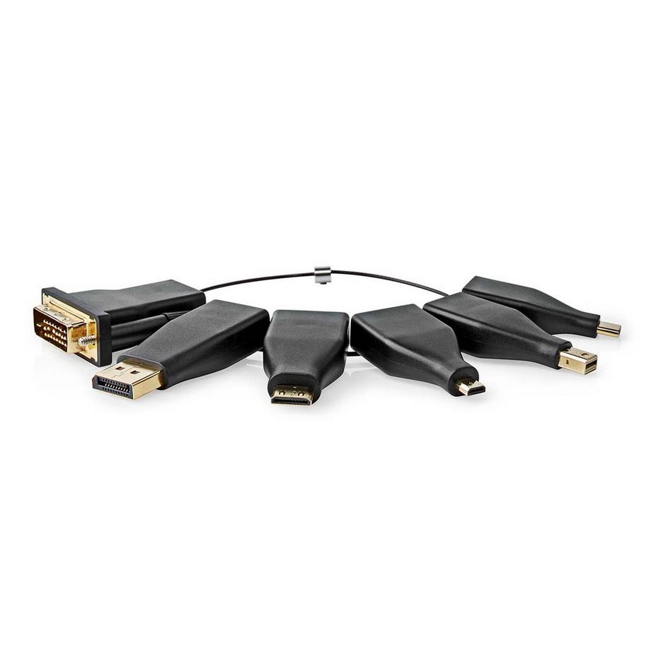 HDMI™ Adaptateur | DisplayPort mâle / DVI-D 24+1 broches mâle / HDMI™ Micro connecteur / HDMI™ Mini connecteur / Mini DisplayPort mâle / USB-C™ mâle | HDMI™ femelle | Plaqué or | Droit | PVC | Noir | 1 pc. | Boîte