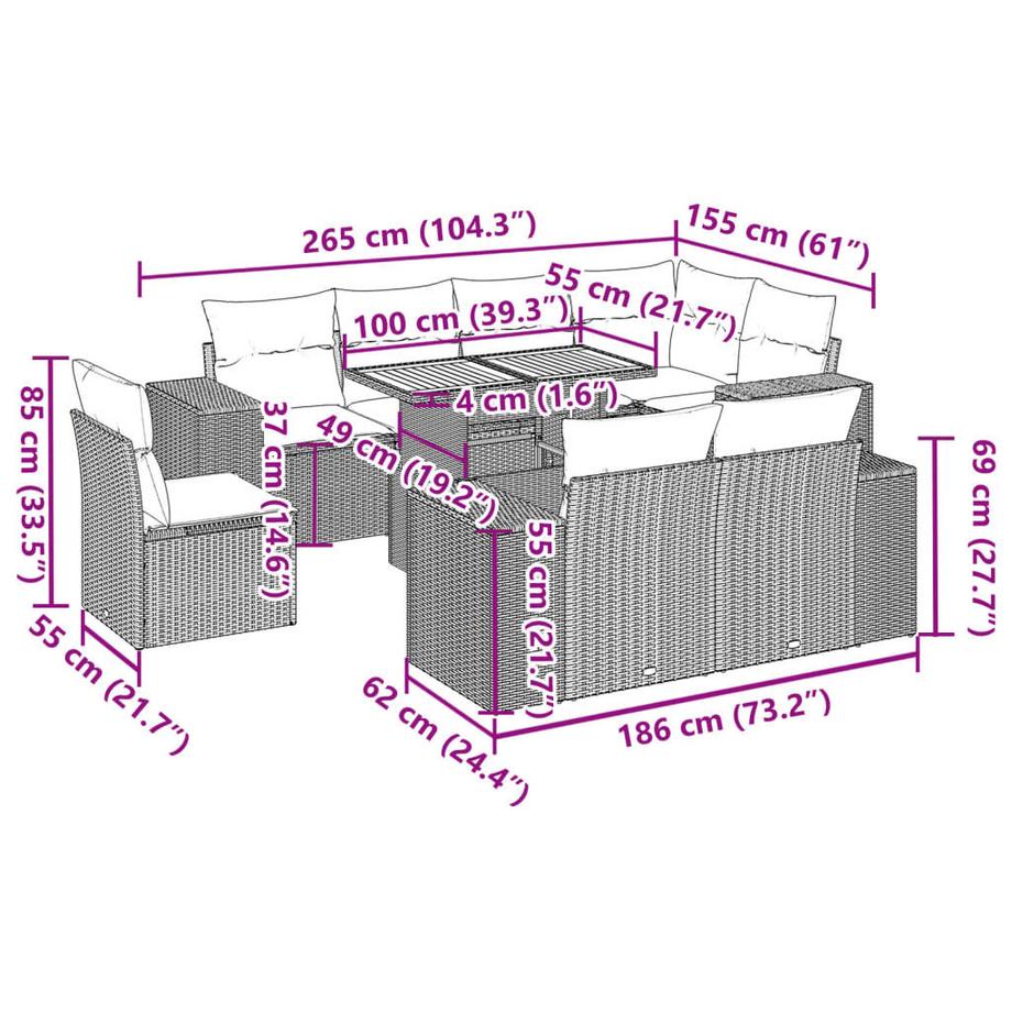 VidaXL Ensemble de canapés de jardin rotin synthétique  
