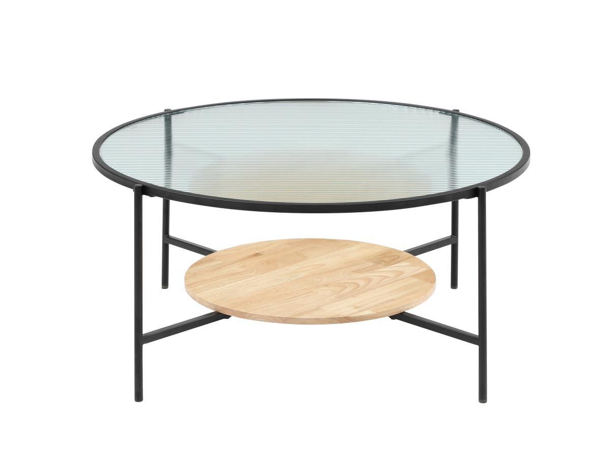 Vente-unique Table basse avec 1 étagère - Verre, bois d'hévéa et métal - Naturel et noir - MUNITA  