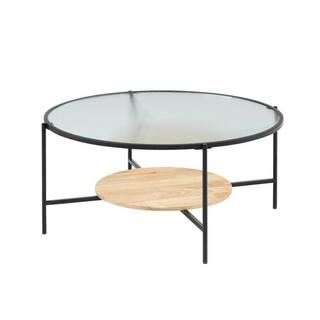 Vente-unique Table basse avec 1 étagère - Verre, bois d'hévéa et métal - Naturel et noir - MUNITA  