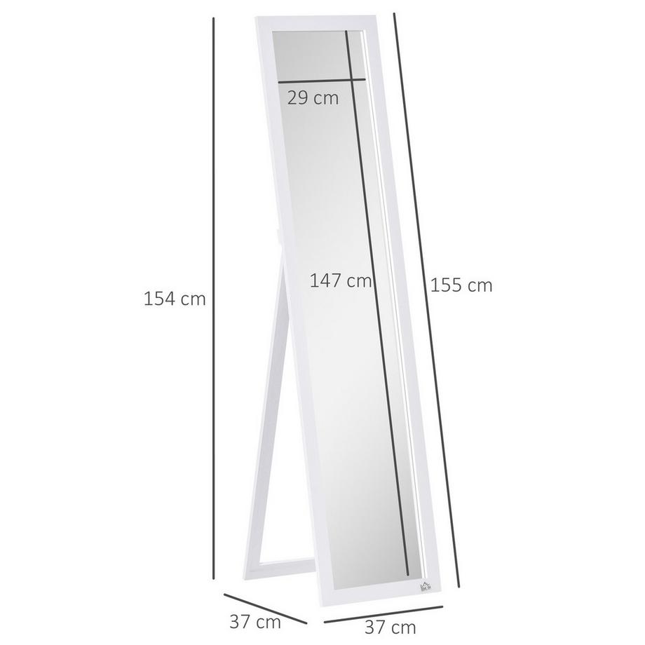 Northio Miroir pleine longueur, miroir mural 154 x 37 cm avec support, miroir sur pied pour salon, chambre à coucher, blanc |  