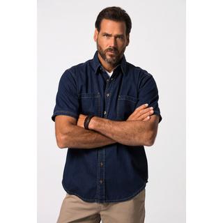 JP1880  Camicia di denim dalla vestibilità moderna con mezze maniche e colletto ad apertura inglese dark blue denim 