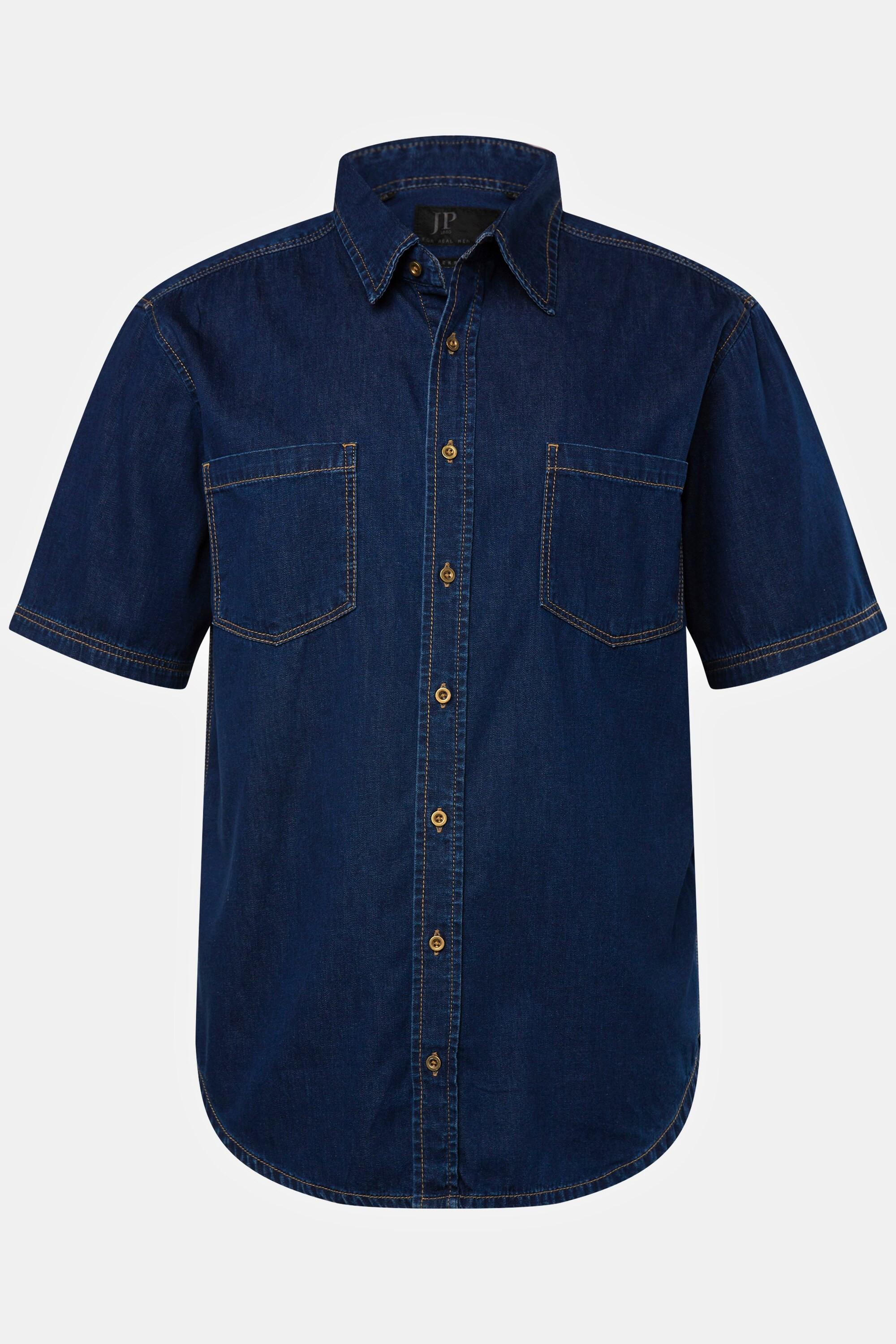 JP1880  Camicia di denim dalla vestibilità moderna con mezze maniche e colletto ad apertura inglese dark blue denim 