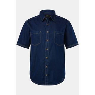 JP1880  Camicia di denim dalla vestibilità moderna con mezze maniche e colletto ad apertura inglese dark blue denim 