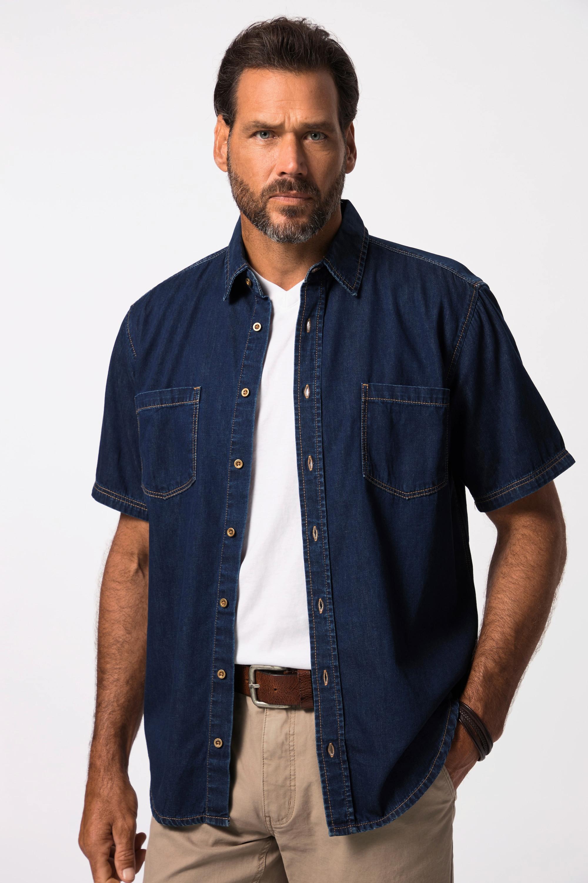 JP1880  Camicia di denim dalla vestibilità moderna con mezze maniche e colletto ad apertura inglese dark blue denim 