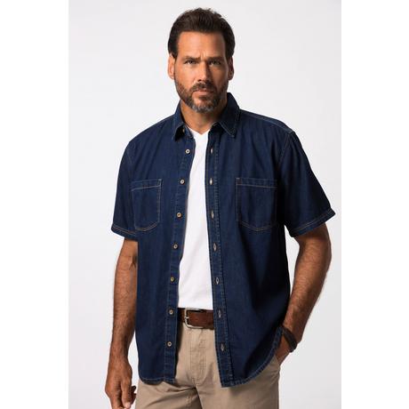 JP1880  Camicia di denim dalla vestibilità moderna con mezze maniche e colletto ad apertura inglese dark blue denim 