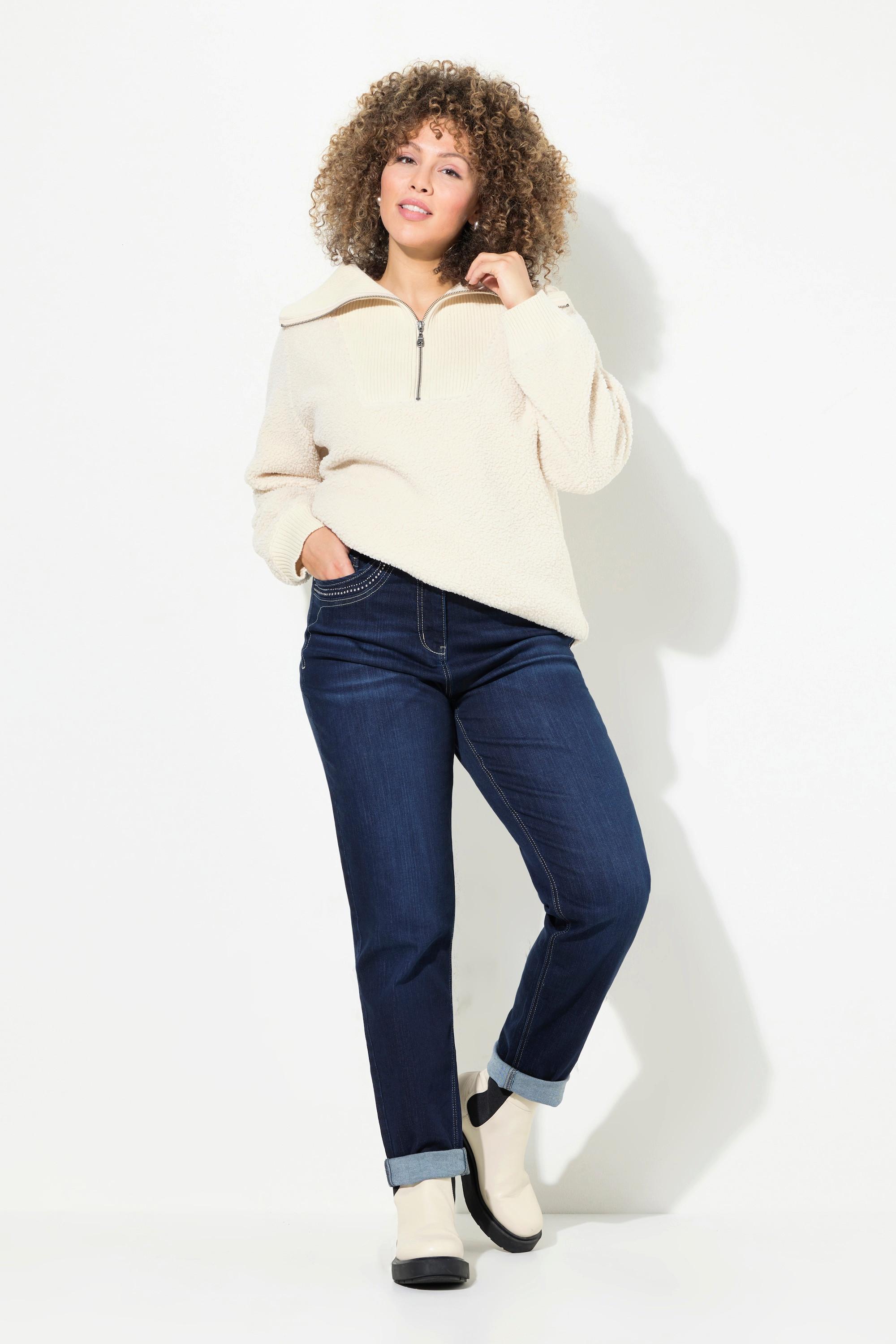 Ulla Popken  Mom-Jeans, weites Bein, Ziernieten, Komfortbund 