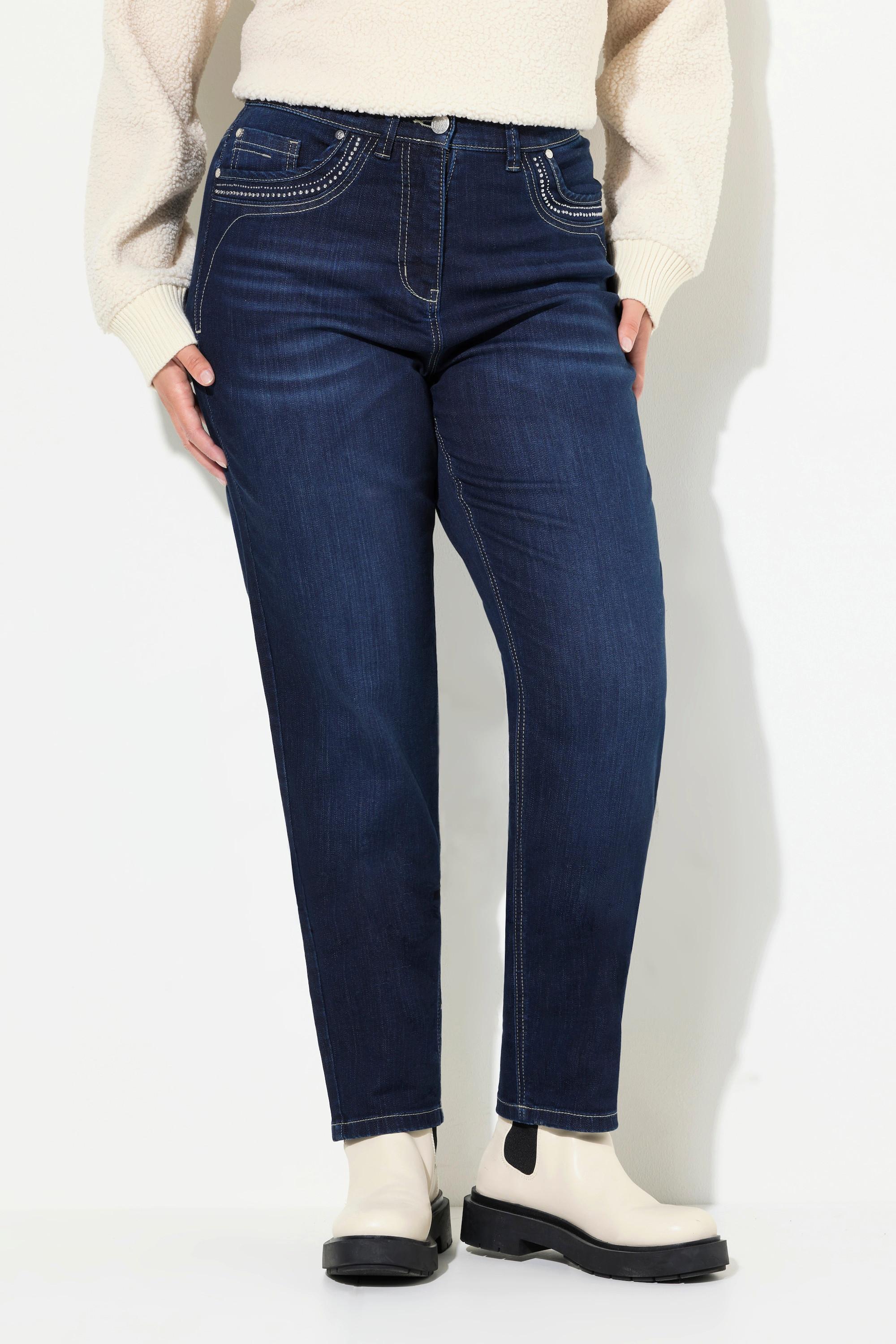 Ulla Popken  Mom-Jeans, weites Bein, Ziernieten, Komfortbund 