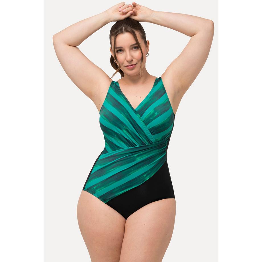 Ulla Popken Costume da bagno Righe Effetto incrociato Coppe morbide  