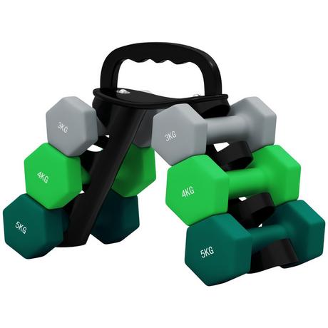 Northio  6er-Set Kurzhantel 2 x 3 kg, 2 x 4 kg, 2 x 5 kg, Hantel-Set mit Ständer, Hexagon Hanteln Set, für Krafttraining, Fitness Zuhause Gym, Grau+Grün+Türkis 