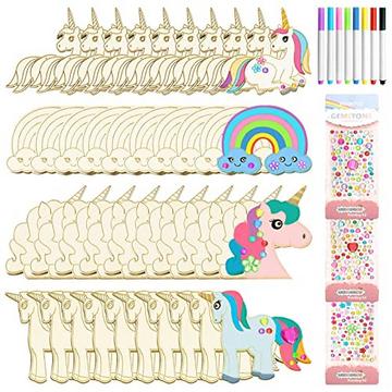 Kit licorne, 51 pièces licorne en bois, licorne pour enfants peinture décoration