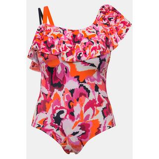 Ulla Popken  Maillot de bain à bonnets souples et volants, broderies florales colorées 