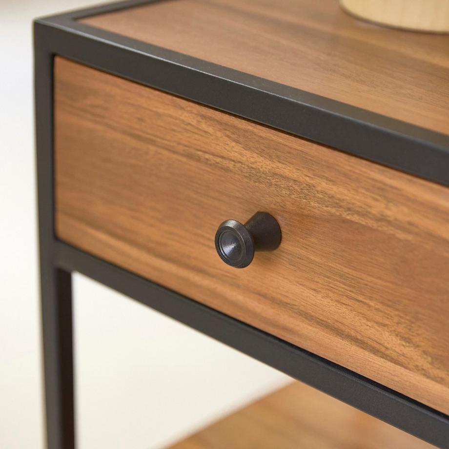 Tikamoon Comodino in legno di acacia massello e metallo Agra  