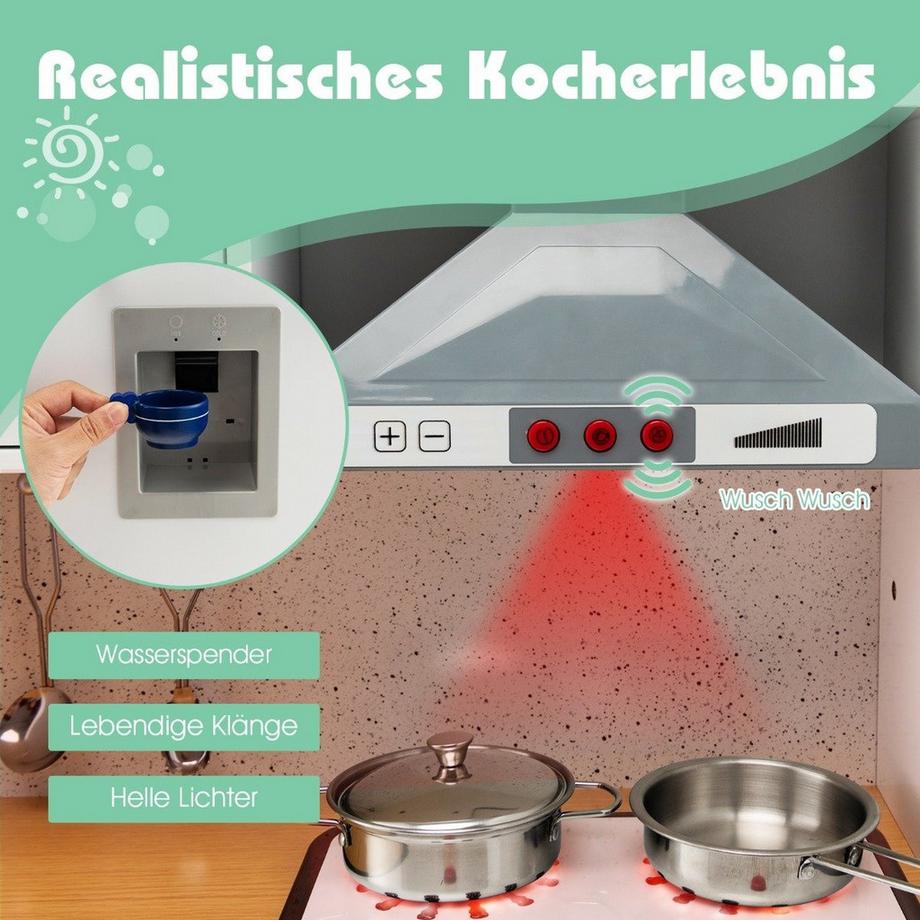 Northix  Kinder-Küchenset Spielküche mit Licht Hocker Kaffeemaschine Wasserspender Herd 