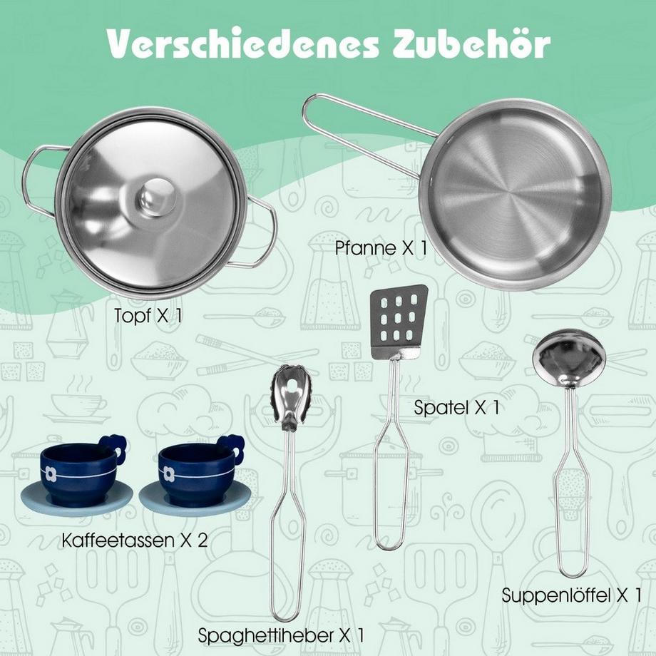 Northix  Kinder-Küchenset Spielküche mit Licht Hocker Kaffeemaschine Wasserspender Herd 