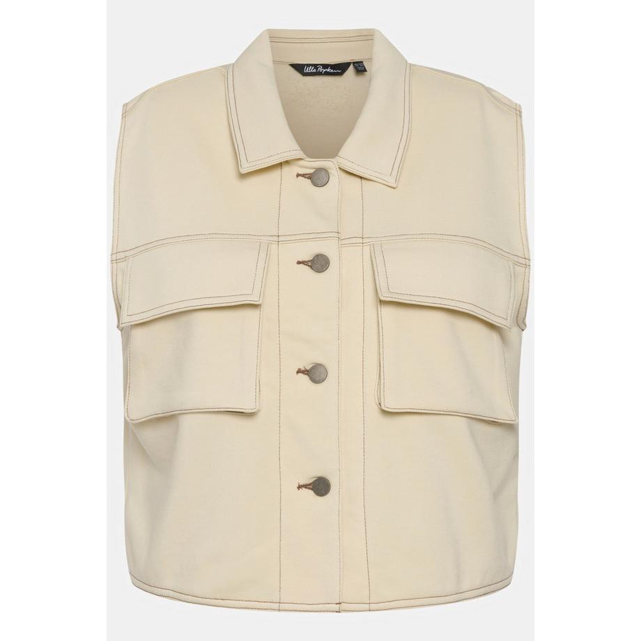 Ulla Popken Gilet in felpa oversize smanicato con colletto da camicia  