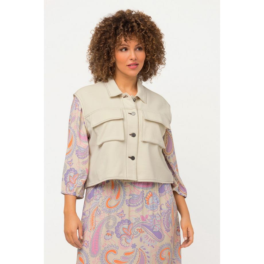 Ulla Popken Gilet in felpa oversize smanicato con colletto da camicia  