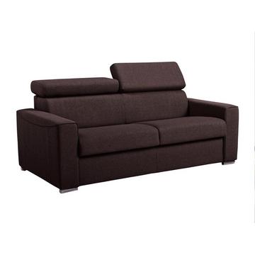 Canapé 2 places convertible express en tissu marron - couchage 120 cm - Matelas 14 cm avec mémoire de forme VIZIR