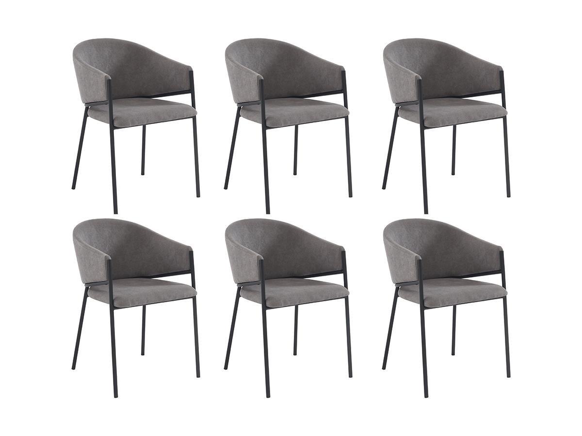 PASCAL MORABITO Lot de 6 chaises avec accoudoirs en tissu et métal - Gris - ORDIDA de Pascal MORABITO  