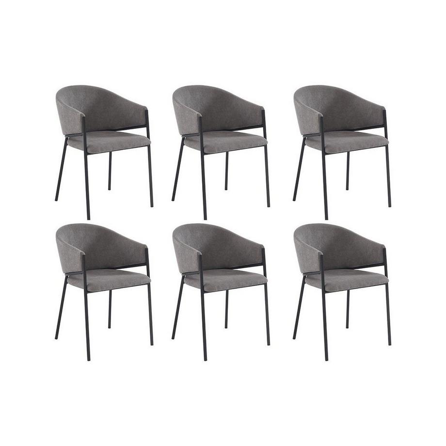 Lot de 6 chaises avec accoudoirs en tissu et métal - Gris - ORDIDA de Pascal MORABITO