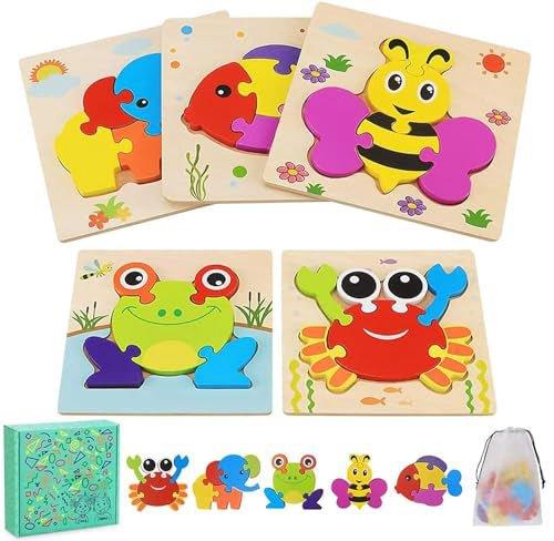 Image of Holzpuzzle Für Kinder, 5 Stück Holzspielzeug Ab Tiere Kinderpuzzle Unisex Multicolor ONE SIZE