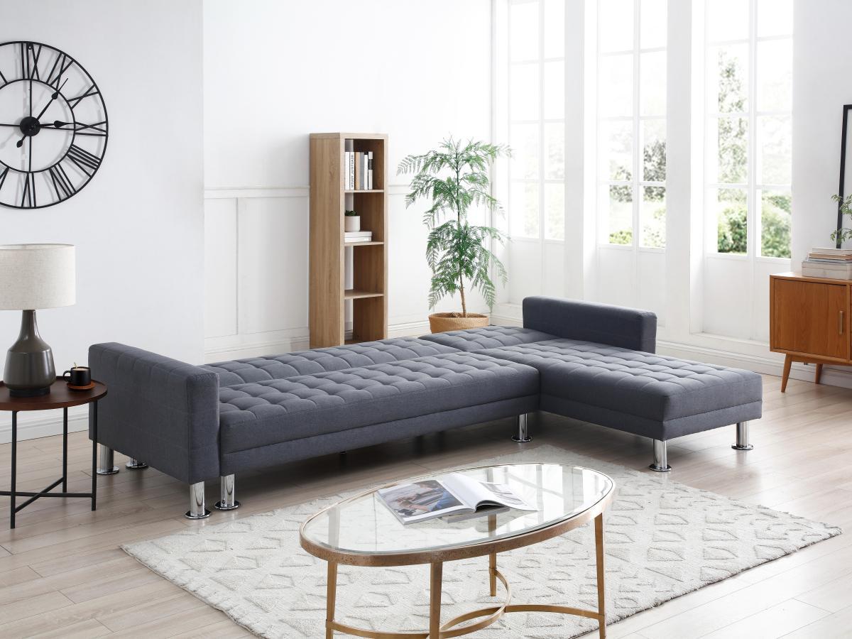 Vente-unique Ecksofa mit Schlaffunktion - Ecke wechselbar - Stoff - Grau WILLIS II  