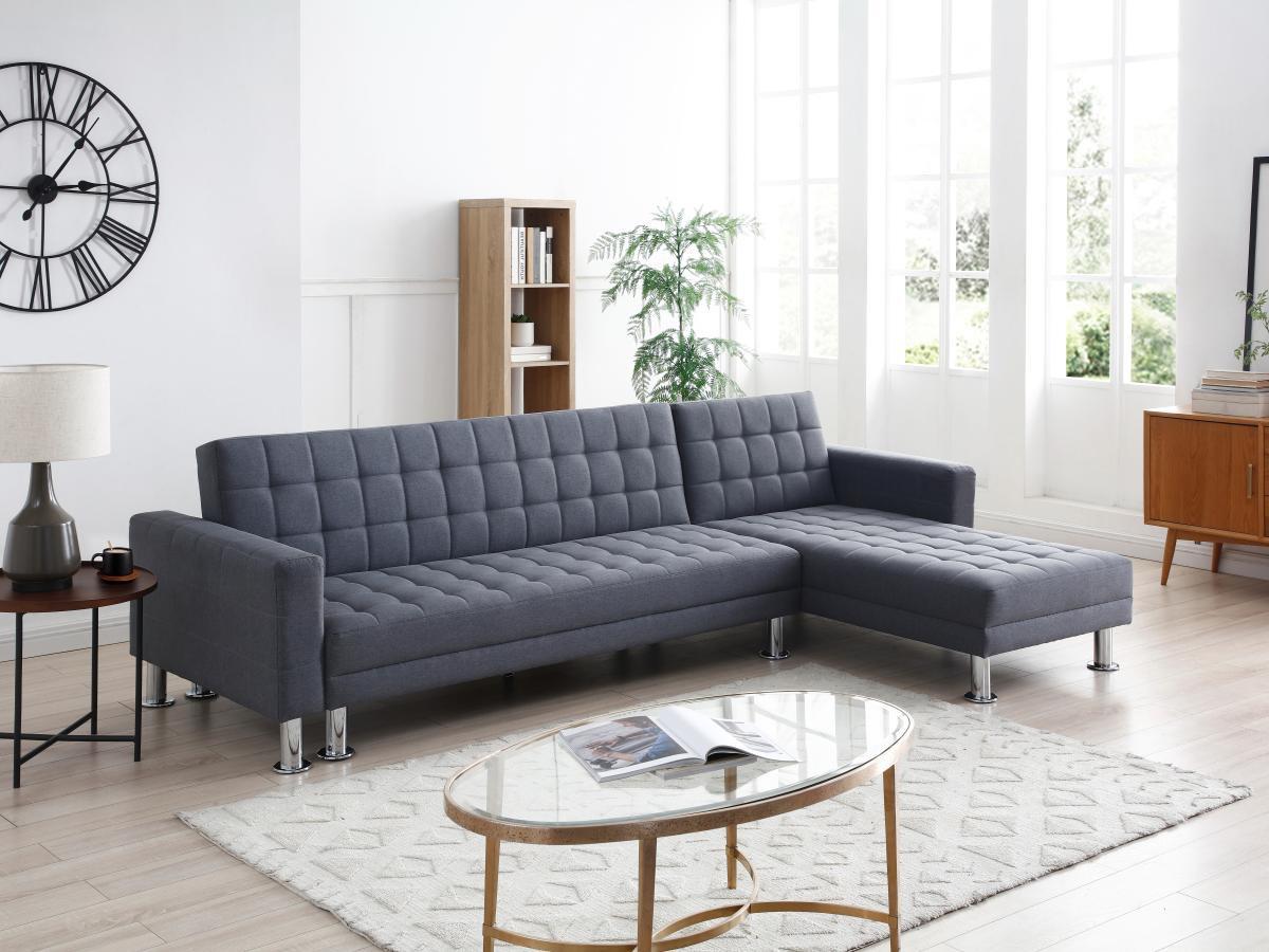 Vente-unique Ecksofa mit Schlaffunktion - Ecke wechselbar - Stoff - Grau WILLIS II  