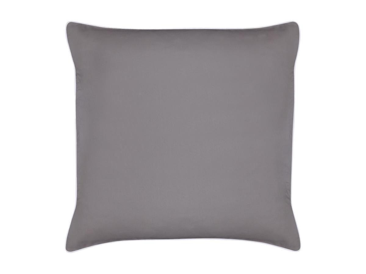 Vente-unique Parure de lit percale de coton  80 fils/cm² - Housse de couette 240 x 260 cm + 2 taies d'oreiller 63 x 63 cm - Gris passepoil blanc - AGAMI de PALACIO  