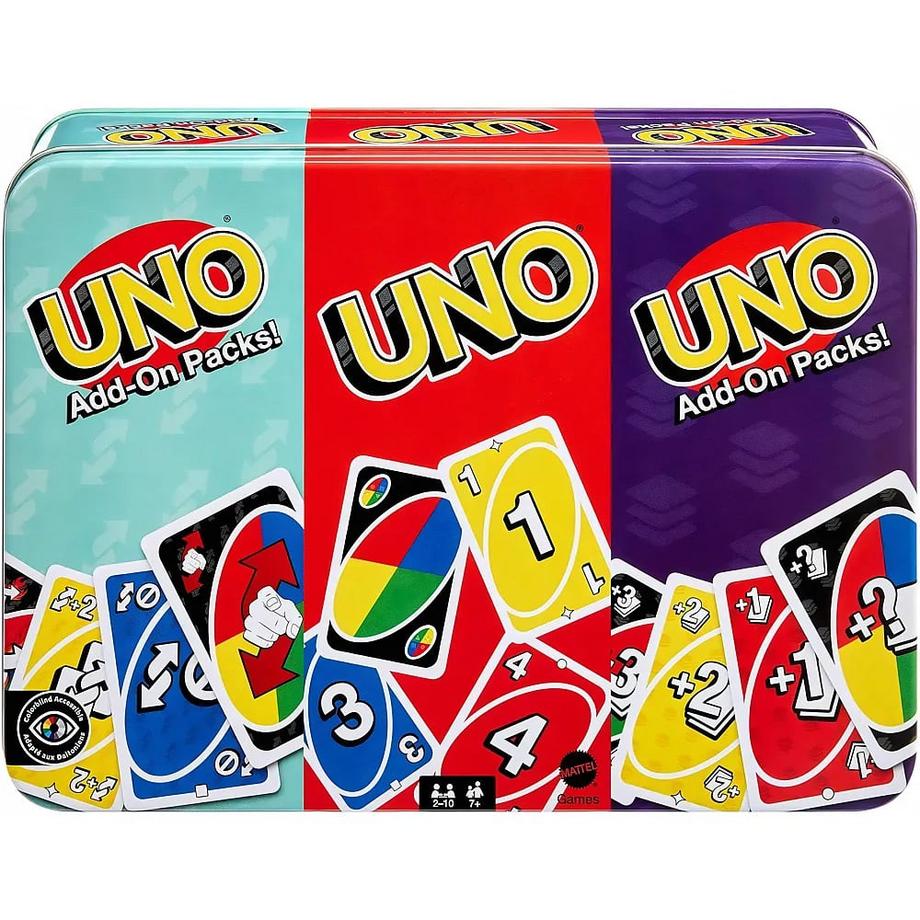 UNO Kartenspiel mit Zwei Erweiterungssets und Sammelmetalldose