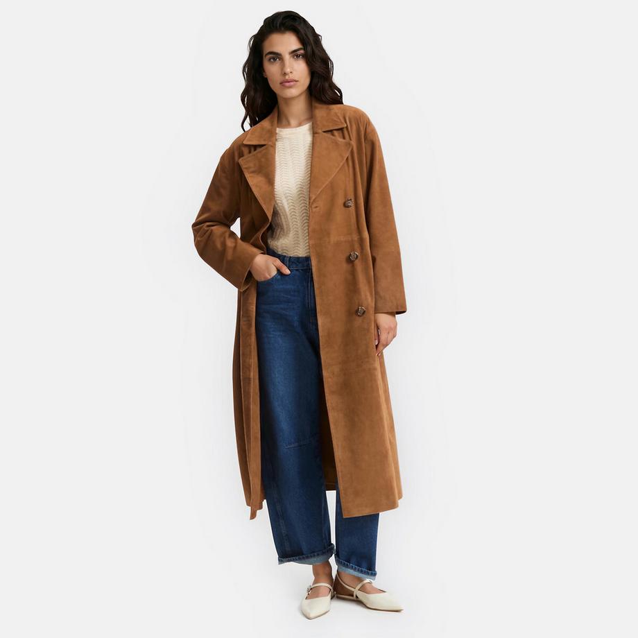 Langer Trenchcoat aus Wildleder