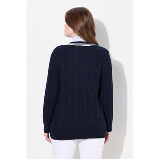 Ulla Popken Pullover Zopfmuster V-Ausschnitt Langarm  