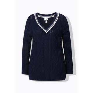 Ulla Popken Pullover Zopfmuster V-Ausschnitt Langarm  