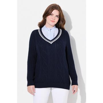 Maglione con trecce, scollo a V e maniche lunghe