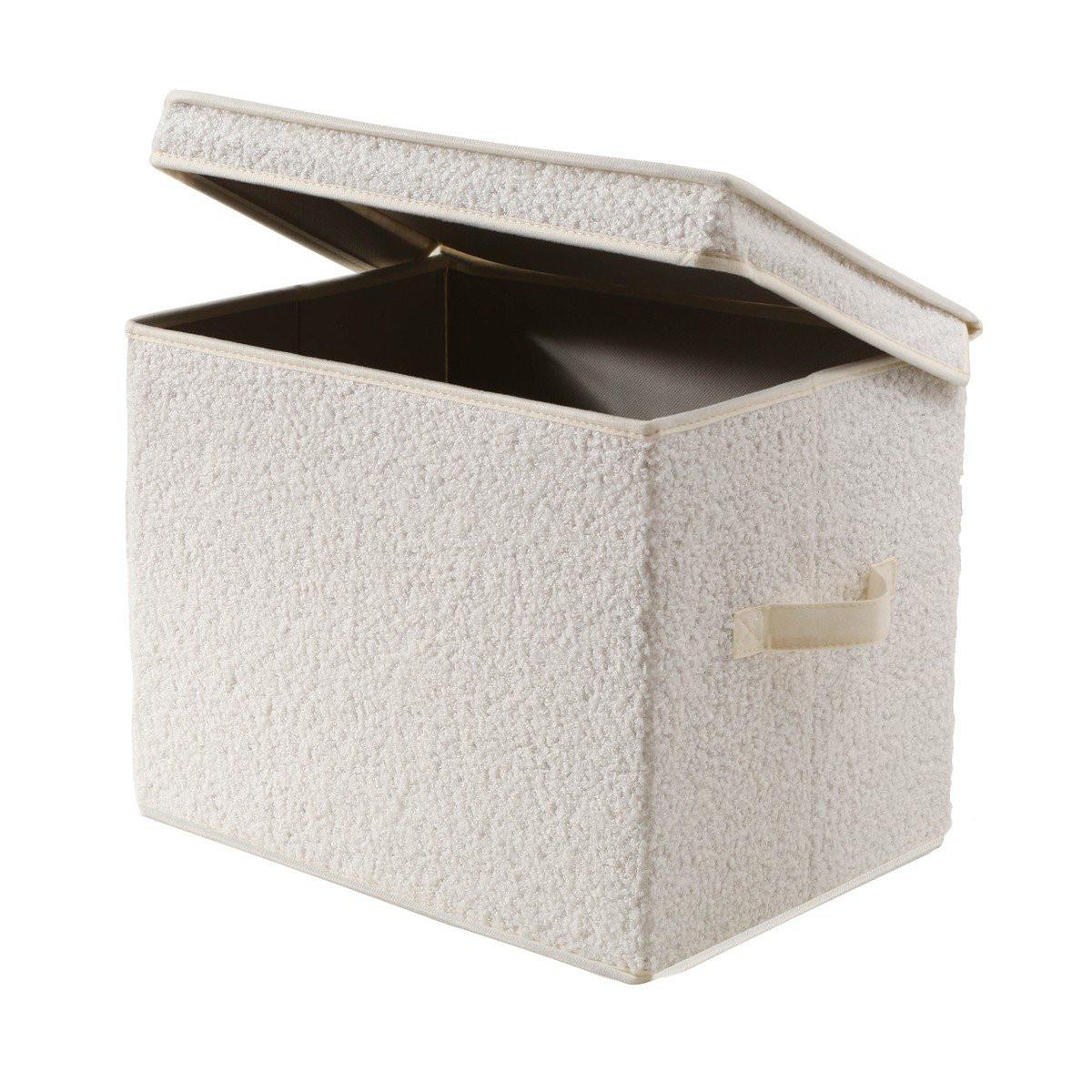 Calicosy Scatola portaoggetti alta con coperchio in tessuto bouclé écru - H30 cm  
