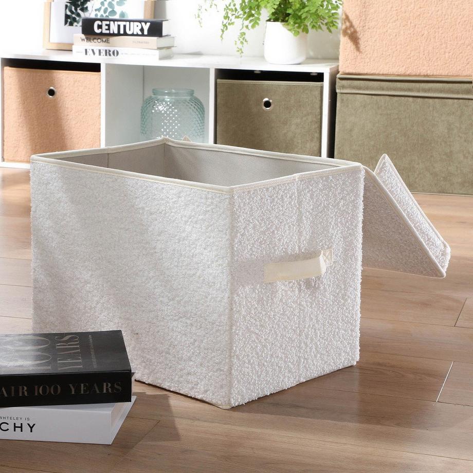 Calicosy Boîte rangement haute avec couvercle tissu bouclette écru - H30 cm  