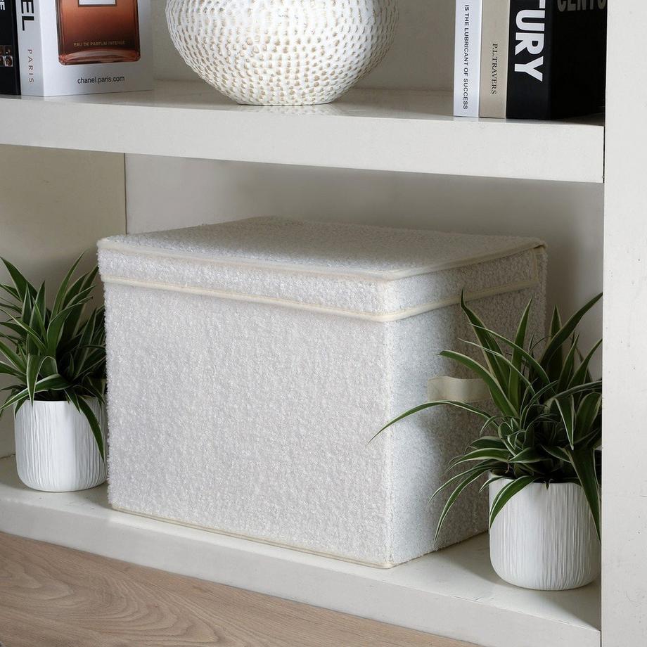 Calicosy Boîte rangement haute avec couvercle tissu bouclette écru - H30 cm  