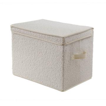 Hohe Aufbewahrungsbox mit Deckel aus Bouclé-Stoff in Ecru - H30 cm