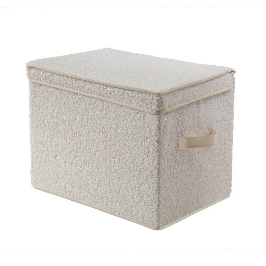 Boîte rangement haute avec couvercle tissu bouclette écru - H30 cm
