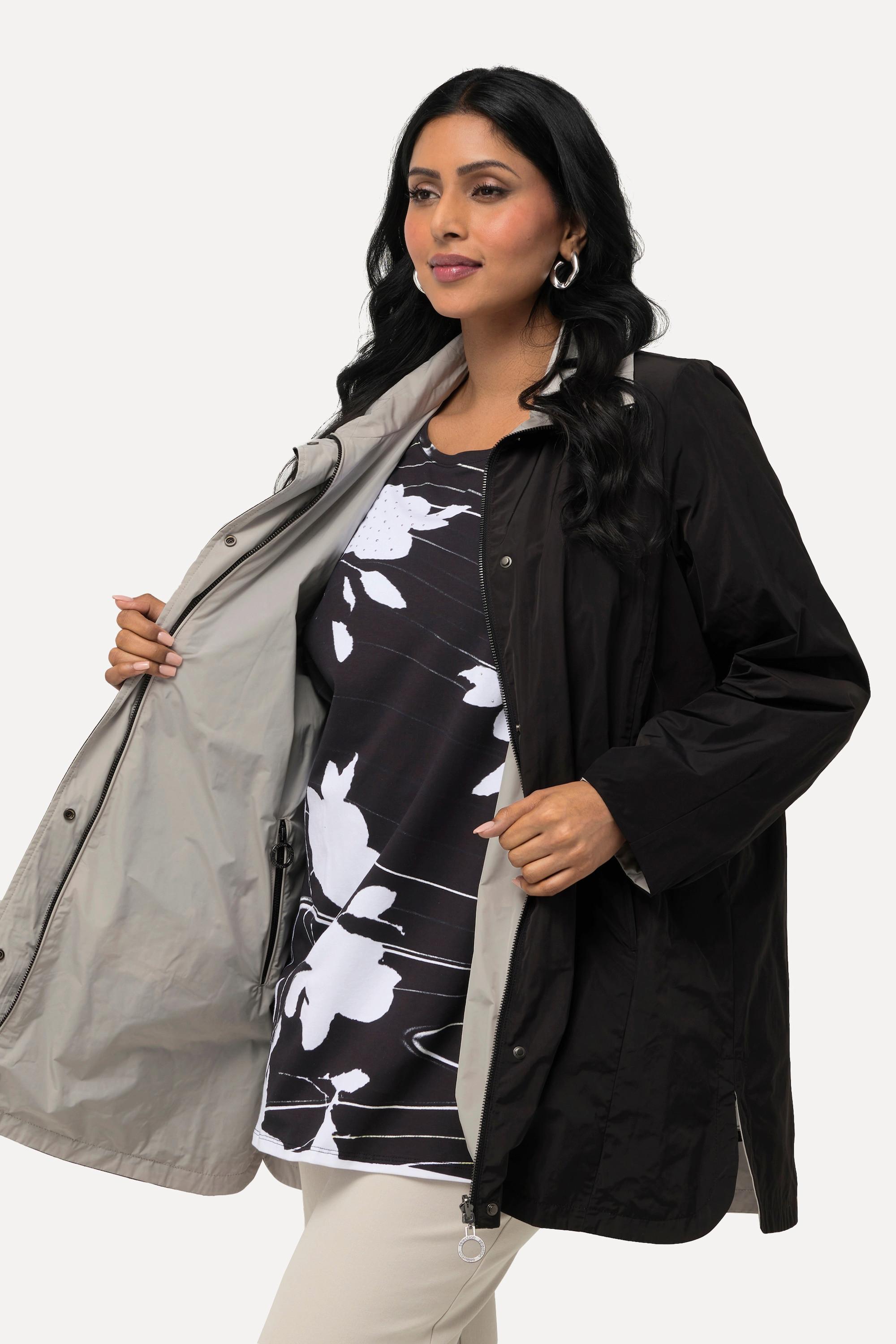 Ulla Popken Giacca Reversibile Linea A con Collo Alto e Tasche  