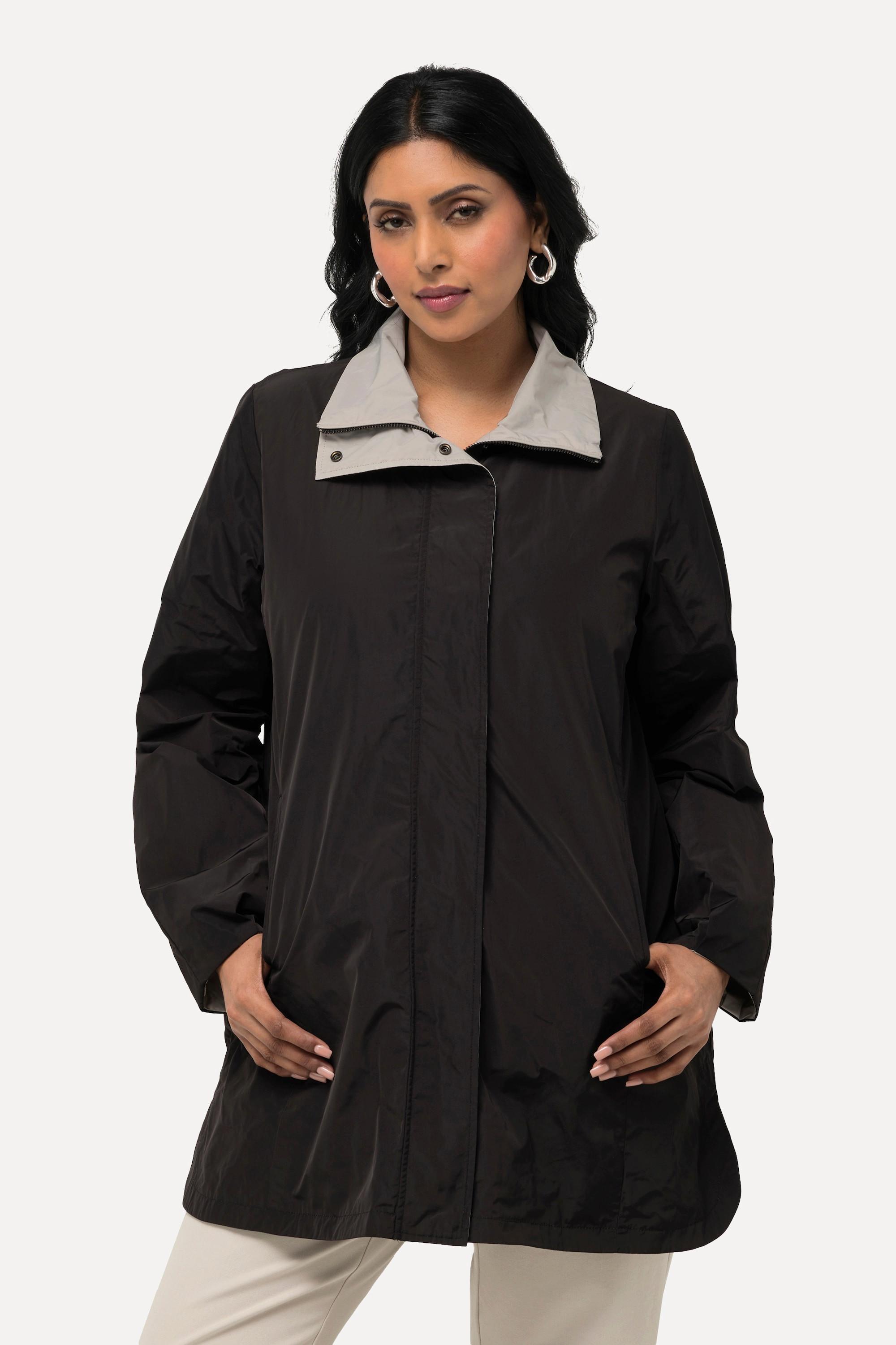 Ulla Popken Giacca Reversibile Linea A con Collo Alto e Tasche  